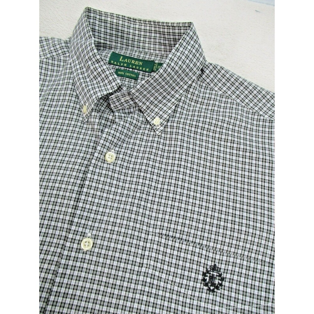 Ralph Lauren Men's 15.5 32/33 Button Down Shirt Plaid Black White Long Sleeve